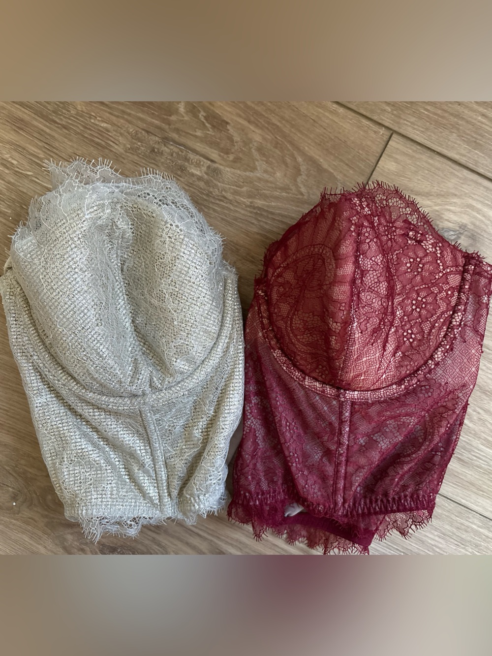 Two Victoria's Secret Lace Bustier Camisole in Ivory and Burgundy